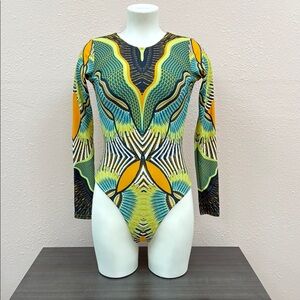 Andrea Iyamah Yellow and Blue Patterned Bodysuit